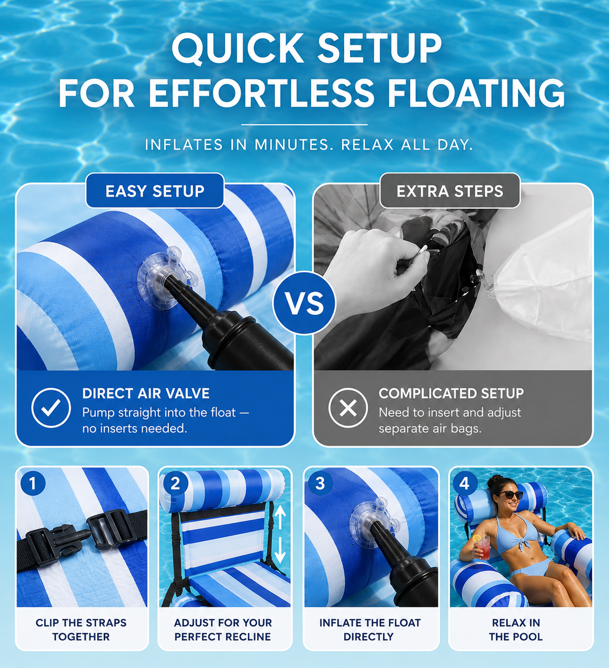 Aloha Inflatable Water Hammock with Armrests